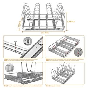 VyGrow Pots and Pans Organizer, Pull Out Pot and Pan Organizer for Cabinet Kitchen Pantry with 10 Adjustable Dividers, Heavy Duty Pan Organizer Rack 11Wx17.5Dx8.34H inch