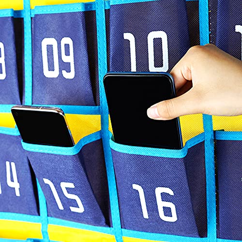 Loghot Numbered Classroom Sundries Closet Pocket Chart for Cell Phones Holder Wall Door Hanging Organizer (36 Pockets Blue)