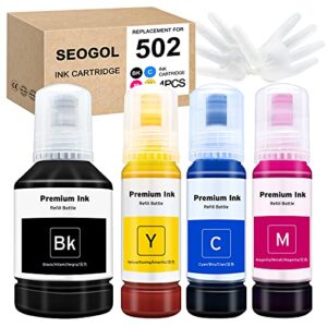 seogol compatible epson 502 t502 refill ink bottles replacement for ecotank et-2750 et-3750 et-4750 et-2760 et-3760 et-4760 et-2700 et-3700 et-3710 et-15000 st-2000 st-3000 st-4000 – 4 pack