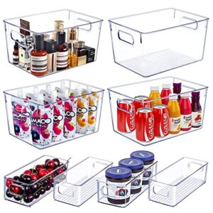 set of 8 clear plastic storage bins, 4 large and 4 small stackable storage containers for pantry organization and kitchen storage bins,home edit and cabinet organizers