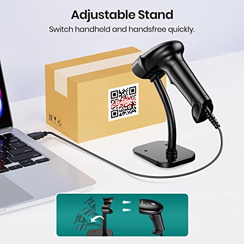 Barcode Scanner with Stand, Anyeast USB Wired Inventory 2D 1D QR Code Scanners for Computer POS Support Automatic Screen Scanning, Handheld CMOS Image Bar Code Reader for Warehouse Library Supermarket