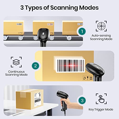 Barcode Scanner with Stand, Anyeast USB Wired Inventory 2D 1D QR Code Scanners for Computer POS Support Automatic Screen Scanning, Handheld CMOS Image Bar Code Reader for Warehouse Library Supermarket