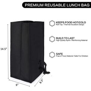 SUNNY BIRD Insulated Lunch Bag Rolltop Lunch Box for Women, Men, Adults and Teens (Black)