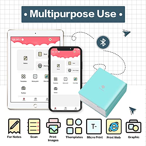 Phomemo Pocket Printer - M02 Mini Bluetooth Wireless Sticker Printer, Compatible with iOS & Android, Thermal Mobile Printer for Fun, memo, to-do List, Work Notes, DIY Journal, Green