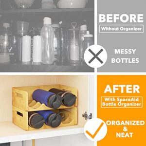 SpaceAid Bamboo Water Bottle Organizer with Labels, Kitchen Pantry Water Bottle Storage Rack for Cabinets, Home Cup and Wine Bottle Holder Shelf Organizers, 2 Pack 3-Slot, Hold 6 Bottles