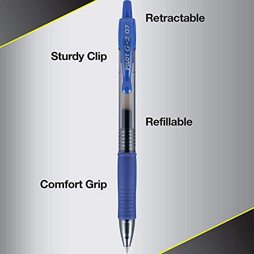 PILOT G2 Premium Refillable and Retractable Rolling Ball Gel Pens, Fine Point, Blue, 8-Pack (15301)