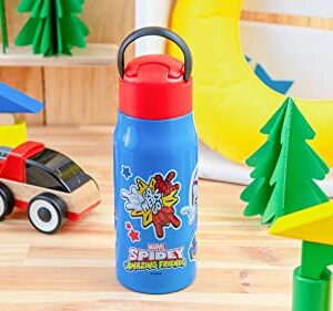 Zak Designs Marvel Spidey And His Amazing Friends Vacuum Insulated Stainless Steel Kids Mesa Water Bottle with Flip-Up Straw and Locking Spout Cover, Durable Cup for Sports or Travel (13.5oz, 18/8 SS)