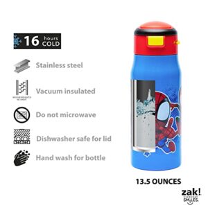 Zak Designs Marvel Spidey And His Amazing Friends Vacuum Insulated Stainless Steel Kids Mesa Water Bottle with Flip-Up Straw and Locking Spout Cover, Durable Cup for Sports or Travel (13.5oz, 18/8 SS)