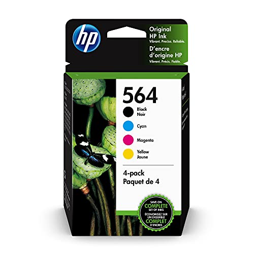 Original HP 564 Black, Cyan, Magenta, Yellow Ink (4-pack) | Works with DeskJet 3500; OfficeJet 4620; PhotoSmart B8550, C6300, D5400, D7560, 5500, 6510, 6520, 7500, Plus, Premium, eStation | 3YQ22AN