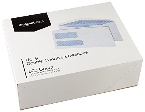 Amazon Basics #9 Double Window Security Tinted Envelopes, White, 500 ct