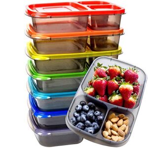 youngever 7 pack bento lunch box, meal prep containers, reusable 3 compartment plastic divided food storage container boxes