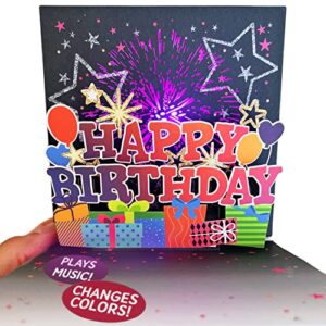 100 greetings lights & music ‘fireworks’ birthday pop up card – plays hit song ‘happy’ – happy birthday card for wife or husband, him or her, women & men – pop up birthday greeting cards – 1 card only