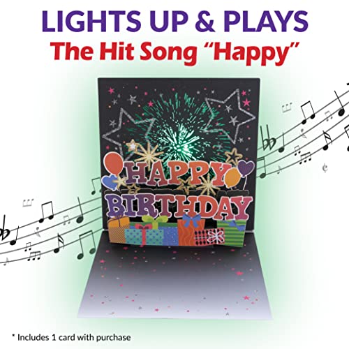 100 Greetings LIGHTS & MUSIC 'Fireworks' Birthday Pop Up Card - Plays Hit Song 'Happy' - Happy Birthday Card for Wife or Husband, Him or Her, Women & Men – Pop Up Birthday Greeting Cards - 1 Card Only