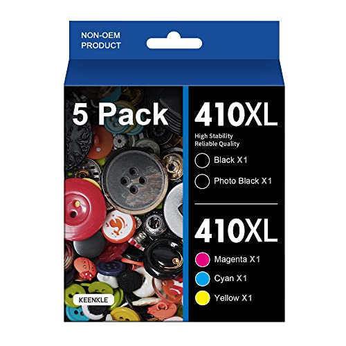 410XL Ink Cartridges 5 Pack, Remanufactured 410 Ink Cartridge Replacement for Epson 410XL 410 XL T410 Ink Cartridge Combo Pack Compatible with XP-830 XP-640 XP-7100 XP-630 XP-530 XP-635 Printer Ink