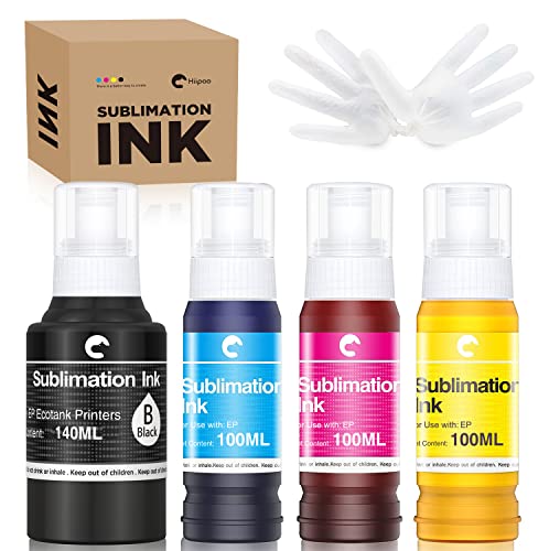 Hiipoo 440ML Sublimation Ink for EcoTank Supertank Inkjet Printers ET2400 ET-2720 ET-2760 ET-2800 ET-15000 ET-2803 ET-2850 ET-3760 ET-4800 Heat Press Transfer on T-Shirt Mug (Upgrade Version/Anti-UV)