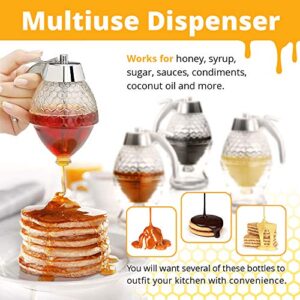 CLEVLI Honey Dispenser – Glass Honey Dispenser – No Drip 8 Oz –Honey Pourer Dispenser, Honey Pot with Stand – for Syrup, Sugar, Sauces, Jar with Non Slip Support, Flip Top Lid for Easy Works