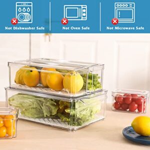 Moretoes 12 Pack Fridge Organizer with Lids, Clear Stackable Refrigerator Organizer Bins with 6 liners, BPA-Free Produce Fruit Storage Containers and Plastic Pantry Organization for Food, Vegetable