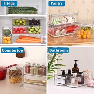 Moretoes 12 Pack Fridge Organizer with Lids, Clear Stackable Refrigerator Organizer Bins with 6 liners, BPA-Free Produce Fruit Storage Containers and Plastic Pantry Organization for Food, Vegetable