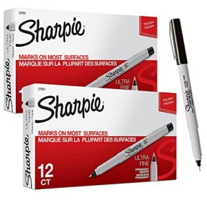 sharpie permanent markers, ultra fine point, black, 12 count – 2 pack