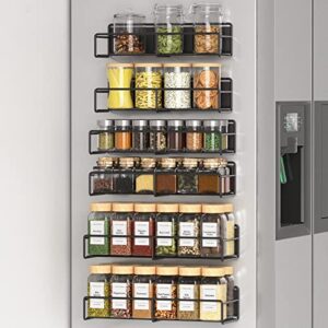 magnetic spice rack organizer 6 pack, magnetic spice rack for refrigerator, magnetic shelf for holding spices, jars, seaoning and bottle, metal&black