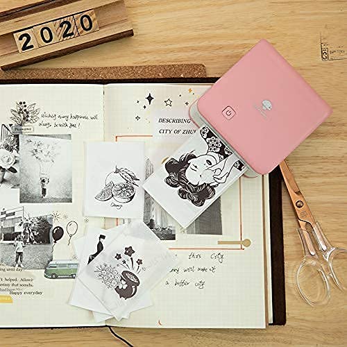 Phomemo M02 Pro Pocket Printer- Mini Bluetooth Thermal Printer with 3 Rolls White Sticker Paper, Compatible with iOS + Android for Learning Assistance, Study Notes, Journal, Fun, Work, Pink