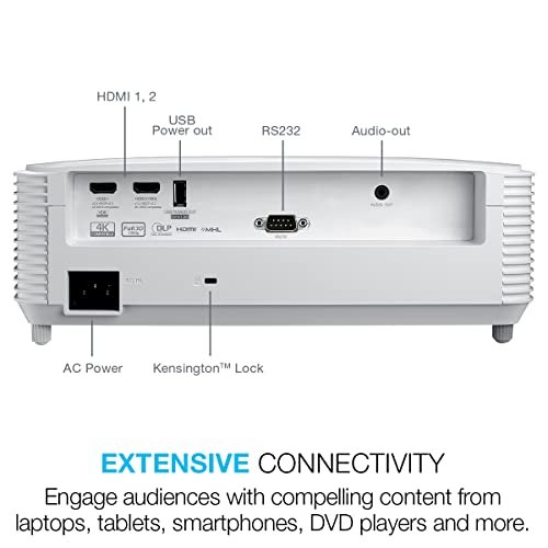 Optoma EH412x Professional 1080p Projector | 4,500 Lumens for Daytime Use in Meetings, Training and Classrooms | 15,000 Hour Lamp Life | 4K HDR Input | Built-in Speaker