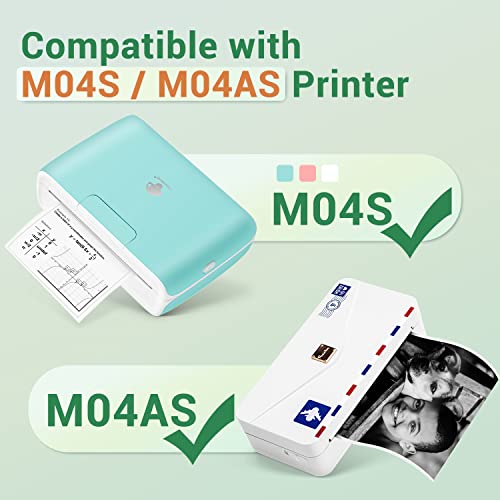 Phomemo M04S Wireless Portable Printer- Thermal Printer Sticker Printer with White Self-Adhesive Thermal Paper for Phomemo M04S/M04S Bluetooth Thermal Printer, Black on White, 110mm x 3.5m, 3-Rolls