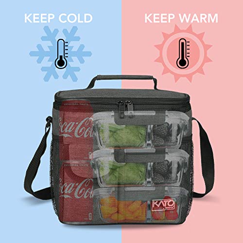 Large Insulated Lunch Bag for Women Men, 10L Leakproof Thermal Reusable Lunch Box for Adult & Kids, Tall Meal Prep Lunch Cooler Tote with Pockets for Office Work by Tirrinia, Charcoal