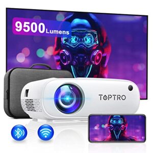 mini projector,toptro 2022 upgraded projector with wifi and bluetooth,9500l portable projector,1080p full hd supported,home theater movie projector compatible with ios/android/tv stick/usb/ps5