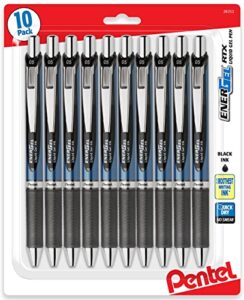 pentel energel 0.5 mm black needle tip pens 10 pack rtx retractable liquid gel pen, great for office, school & home for women & men