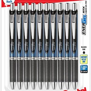 Pentel Energel 0.5 mm Black Needle Tip Pens 10 Pack Rtx Retractable Liquid Gel Pen, Great for Office, School & Home for Women & Men