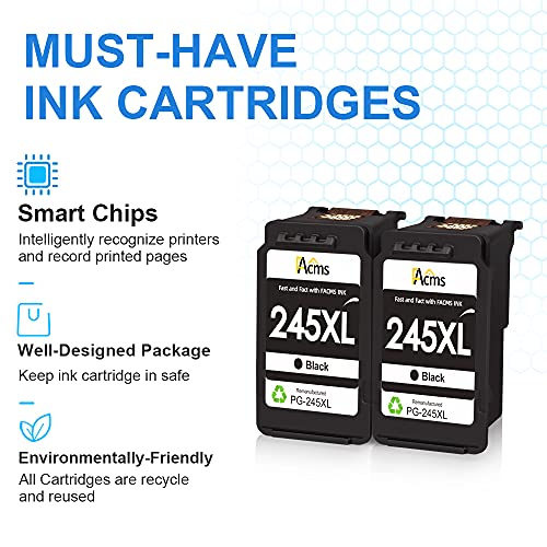 FAcms Remanufactured Canon 245XL Black Ink Replacement for Canon PG-245 PG-245XL PG 245XL 245 243 Ink Cartridge to use with Pixma MX492 MX490 MG2522 MG2520 MG2420 MG2920 MG2922 MG3022 Printer(2 Black)