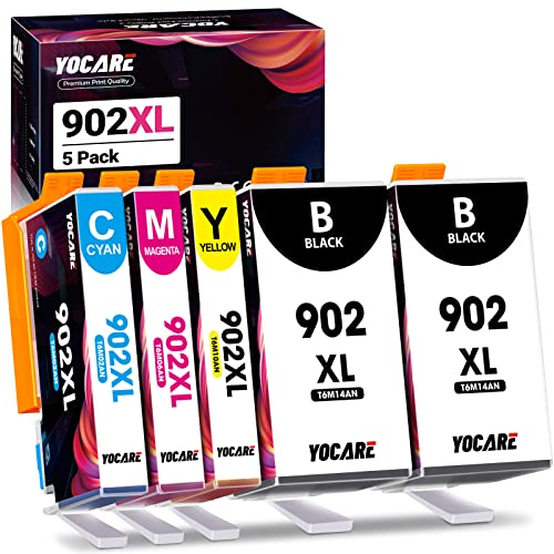 902 XL 5-Pack Ink Cartridges Compatible with HP 902XL 902 High Yield, Compatible with OfficeJet Pro 6978 6968 6958 6962 6970 6954 6960 6979 6950 Printer(2 Black, 1 Cyan,1 Magenta,1 Yellow)