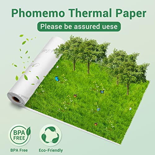 Phomemo M04S Wireless Portable Printer- Thermal Printer Sticker Printer with White Non-Adhesive Thermal Paper 110mm for Phomemo M04S/M04AS Portable Printer, Black on White, 110mm x 6.5m, 3 Rolls