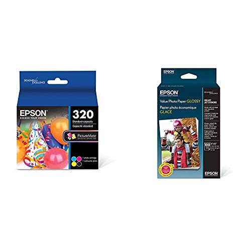 Epson T320 PictureMate Color -Cartridge -Ink & Value Photo Paper Glossy, 4"x6", 100 Sheets (S400034)