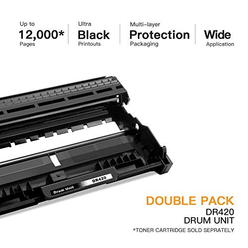 E-Z Ink (TM) Compatible Drum Unit Replacement for Brother DR420 DR 420 DR-420 for HL-2270DW HL-2280DW HL-2230 HL-2240 MFC-7360N MFC-7860DW DCP-7065DN Intellifax 2840 Printer (Black,High Yield, 2 Pack)