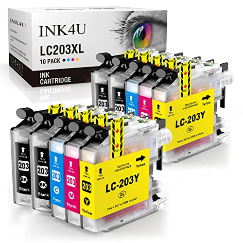 INK4U Compatible LC203 LC201 Ink Cartridges Replacement for Brother LC203 Ink Cartridges Brothers printer LC203XL LC201XL for MFC-J480DW MFC-J680DW MFC-J880DW MFC-J885DW J4420DW (4B/2C/2M/2Y,10 Packs)