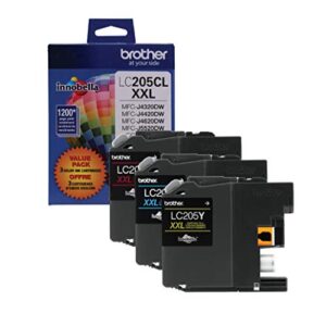 brother genuine super high yield color ink cartridge, lc2053pks, replacement color ink three pack, includes 1 cartridge each of cyan, magenta & yellow, page yield up to 1200 pages/cartridge, lc205