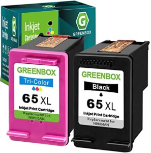 greenbox remanufactured 65xl high-yield replacement for hp 65 65xl ink cartridges for hp envy 5055 5052 5010 5012 deskjet 3755 2652 3720 3752 2622 2624 2655 3722 2600 3700 2630 (1 black 1 tri-color)