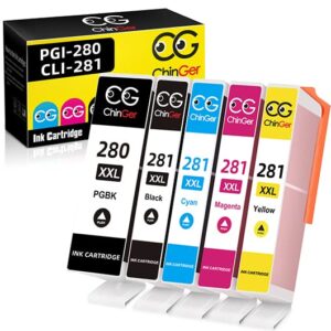 chinger compatible ink cartridges replacement for canon 280 281 pgi-280xxl cli-281xxl pgi280 xxl cli281xxl used in pixma tr7520 tr8520 ts9120 ts6120 ts6220 ts6320 ts8320 ts8220 ts8120 printer (5 pack)