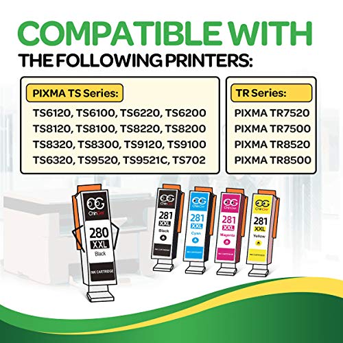 CHINGER Compatible Ink cartridges Replacement for Canon 280 281 PGI-280XXL CLI-281XXL PGI280 XXL CLI281XXL Used in PIXMA TR7520 TR8520 TS9120 TS6120 TS6220 TS6320 TS8320 TS8220 TS8120 Printer (5 Pack)