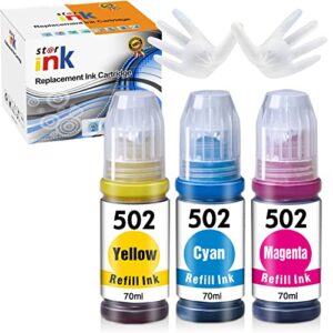 st@r ink compatible ink bottle replacement for epson 502 522 color for ecotank et-2760 et-2720 et-2800 et-2750 et-3760 et-4760 et-3750 et-2850 et-3850 et-15000 et-4750 st-2000 printer(c/m/y) 3 bottles