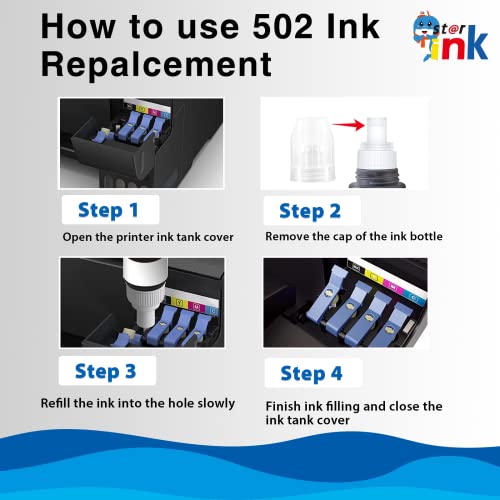 St@r ink Compatible Ink Bottle Replacement for Epson 502 522 Color for EcoTank ET-2760 ET-2720 ET-2800 ET-2750 ET-3760 ET-4760 ET-3750 ET-2850 ET-3850 ET-15000 ET-4750 ST-2000 printer(C/M/Y) 3 Bottles