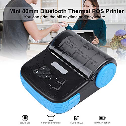 ASHATA Thermal Receipt Printer, Portable 80mm USB Wireless Bluetooth Thermal Bill Printer Receipt Printer Support iOS/Android for Supermarkets/Shopping Malls/Restaurants/Cake Shops(Black)