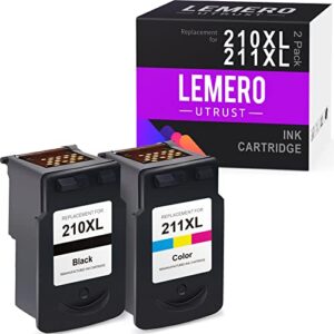 lemeroutrust remanufactured ink cartridge replacement for canon 210xl 211xl pg-210 cl-211 210 211 xl use with canon pixma mx410 mp480 mp495 mp250 mp280 mx330 ip2702 (black, tri-color, 2-pack)