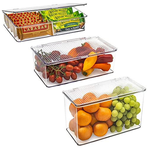 Sorbus Durable Plastic Storage Bins with Lids- Stackable Refrigerator Organizer Bins- MultiPurpose & Versatile- Lightweight Pantry Organizer- Cabinet Organizers and Storage for Kitchen- 3 Pack (L,M,S)