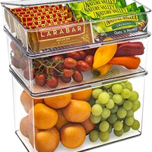 Sorbus Durable Plastic Storage Bins with Lids- Stackable Refrigerator Organizer Bins- MultiPurpose & Versatile- Lightweight Pantry Organizer- Cabinet Organizers and Storage for Kitchen- 3 Pack (L,M,S)