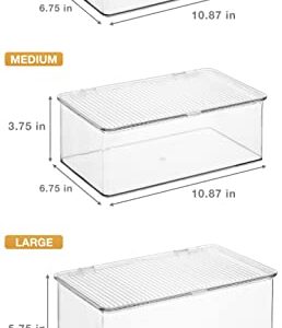 Sorbus Durable Plastic Storage Bins with Lids- Stackable Refrigerator Organizer Bins- MultiPurpose & Versatile- Lightweight Pantry Organizer- Cabinet Organizers and Storage for Kitchen- 3 Pack (L,M,S)