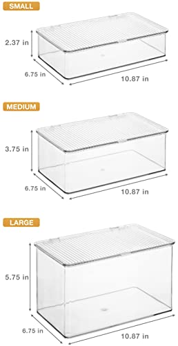 Sorbus Durable Plastic Storage Bins with Lids- Stackable Refrigerator Organizer Bins- MultiPurpose & Versatile- Lightweight Pantry Organizer- Cabinet Organizers and Storage for Kitchen- 3 Pack (L,M,S)