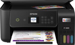 epson ecotank et-2800 all-in-one wireless inkjet color printer, print&copy&scan, 1200×2400 dpi, 1.44″ color lcd display, cartridge-free, photo printing, wi-fi, black, with lanbertent printer cable